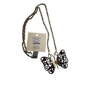 Anthropologie Gold and Dark Brown Butterfly Pendant Necklace nwt